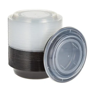 RO-32 Round Black Base Container With Lids 32oz - Image 1