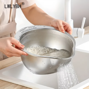 304 Stainless Steel Rice Washer & Vegetable Shredder Bowl - Image 1