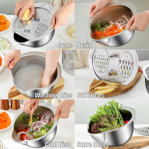 304 Stainless Steel Rice Washer & Vegetable Shredder Bowl - Image 5