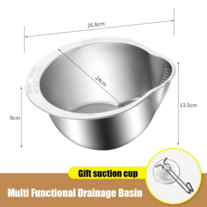 304 Stainless Steel Rice Washer & Vegetable Shredder Bowl - Image 10