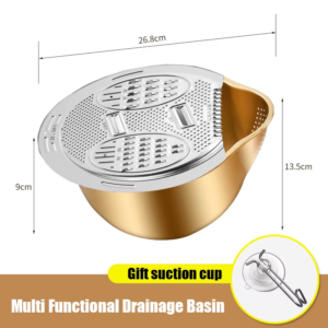 304 Stainless Steel Rice Washer & Vegetable Shredder Bowl - Image 7