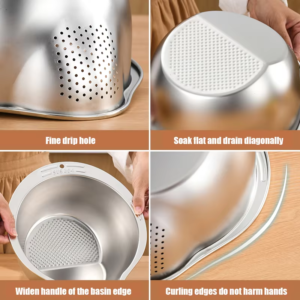 304 Stainless Steel Rice Washer & Vegetable Shredder Bowl - Image 6