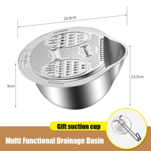 304 Stainless Steel Rice Washer & Vegetable Shredder Bowl - Image 8